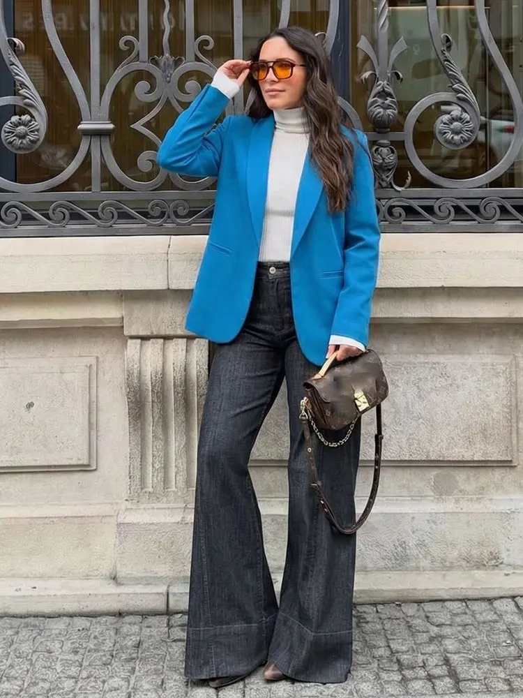 HH Spring Women Elegant Fashion Solid Blazer Vintage Coat Long Sleeve Open Stitch Suit Coat Chic Office Lady Basic Outerwear