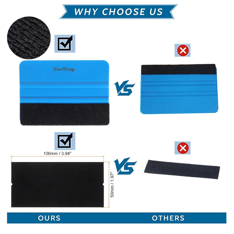 15pcs Vinyl Squeegee Fabric 4 Inch Pre-Cut Self-Adhesive Microfiber Replacement Felt Squeegee Application Tool 10x5cm