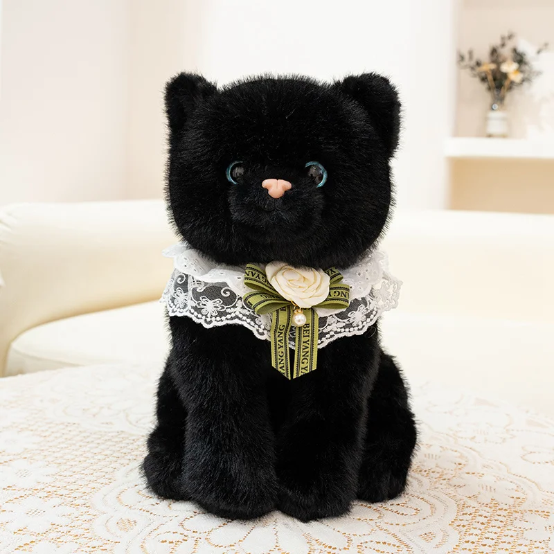 New 33cm/45cm Cute Lifelike Cat Plush Toy Simulation Soft And Comfortable Black Cat Kitten Stuffed Toy Birthday Gift