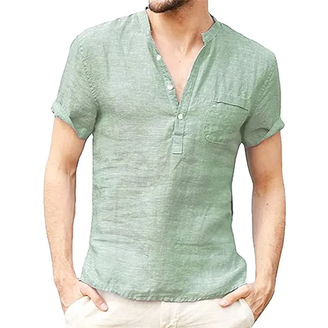 Summer New Men's Short-Sleeved T-shirt Cotton and Linen Led Casual Men's T-shirt Shirt Male  Breathable S-3XL 4