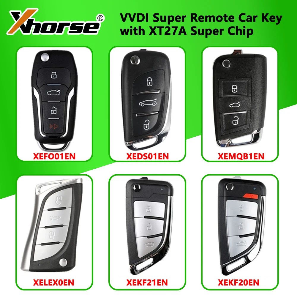 

5pcs Xhorse XEDS01EN XEFO01EN XEMQB1EN XELEX0EN XEKF20EN XEKF21EN VVDI Super Remote Car Key with XT27A Super Chip for VVDI