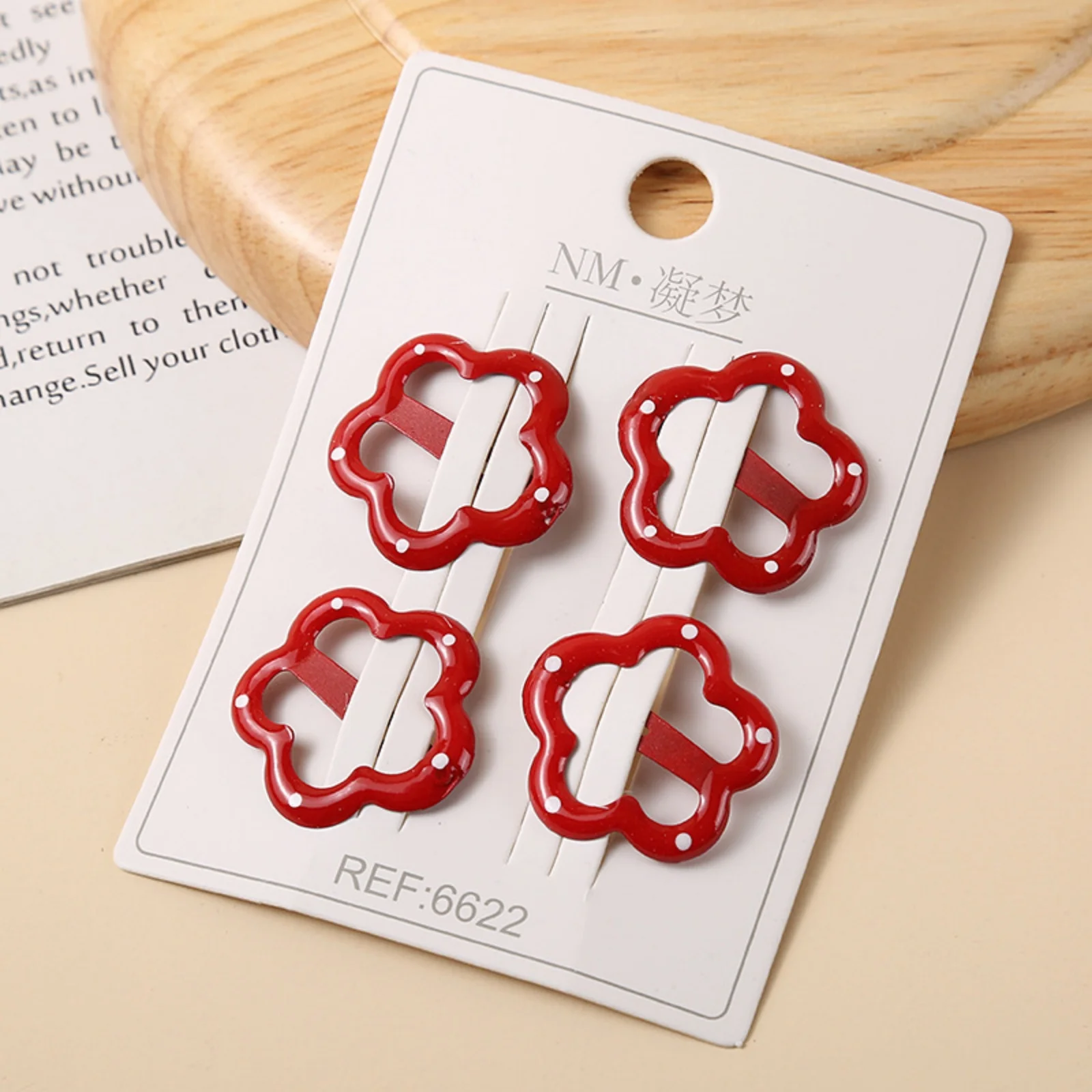 4PCS Red Pattern Hair Clip Sets, Multiple Shapes Star Bow Hair Accessories, Cute Red White Dot Hair Barrettes,Stylish Daily Hair