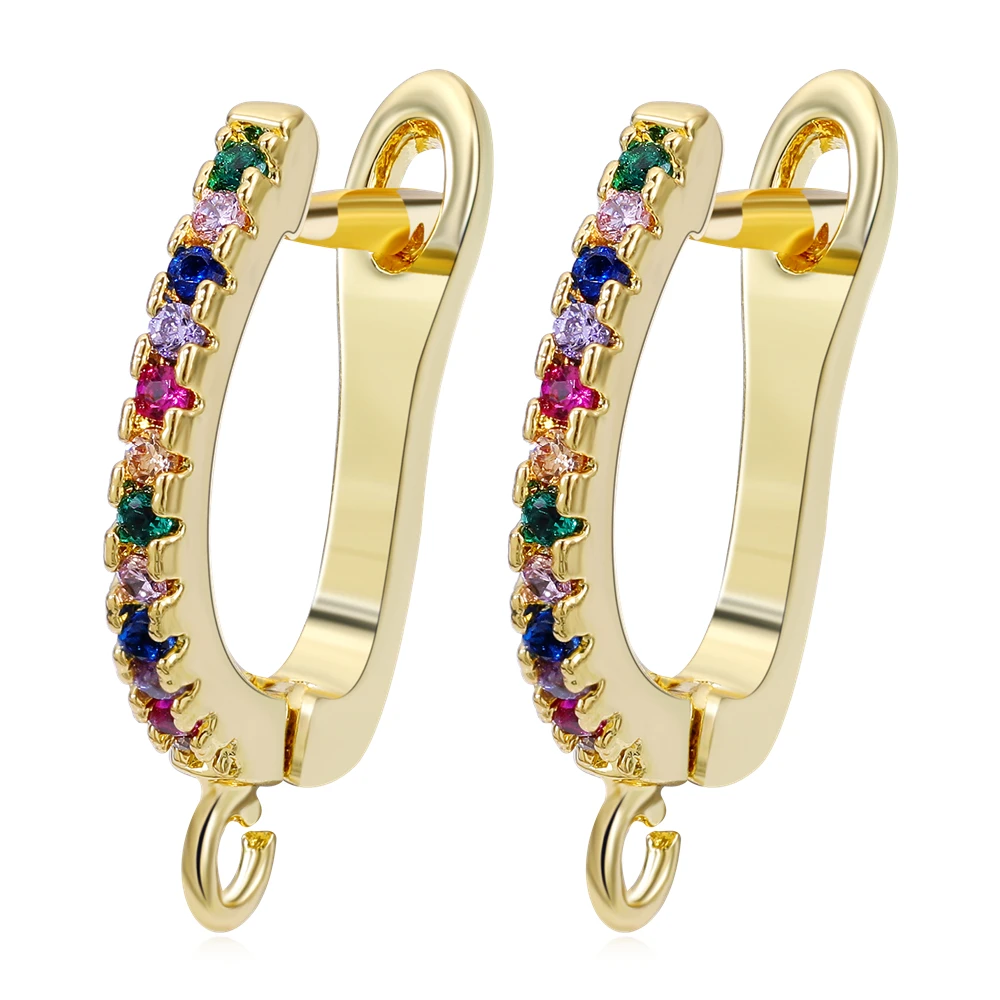 

Juya 2Pcs/Lot Basic Anti-Allergy Earwire Fixtures Colorful Cz Earring Hooks Accessories For DIY Women's Luxury Earrings Making