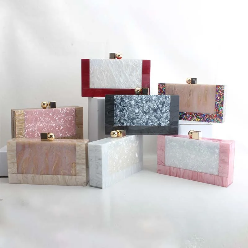 Women's Acrylic Clutch Purse - Marble Glitter Evening Bag, Shoulder Strap, For Wedding, Prom, Party