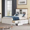 Solid Pine Captain Bookcase Bed with Trundle Bed and 3 Spacious Under Bed Drawers in Casual,Full, White+Walnut 6