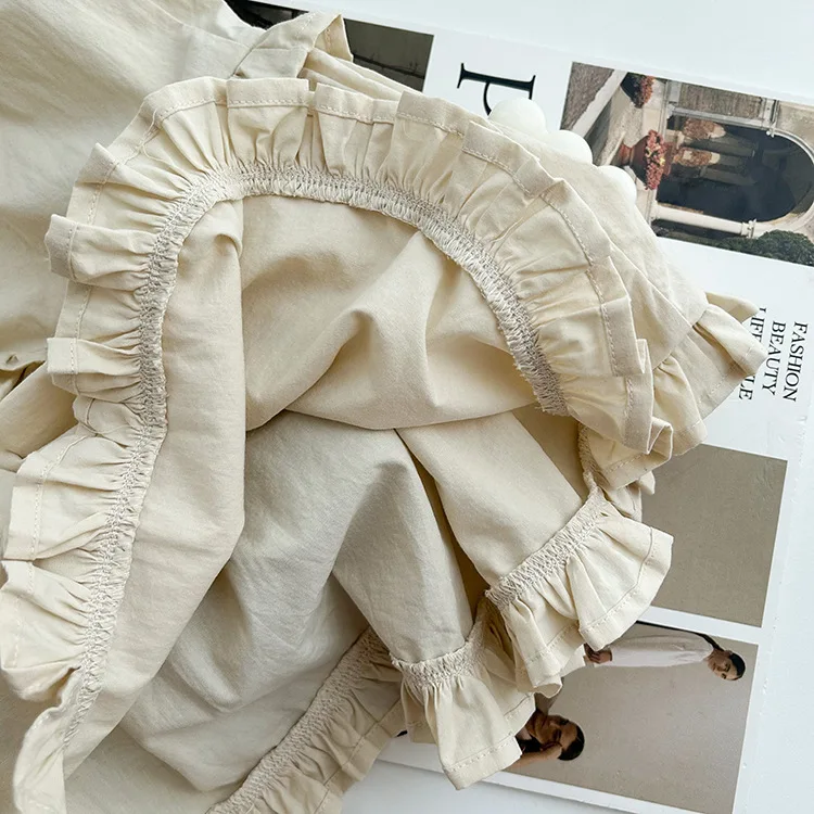 Children Skirts Spring Korean Style Baby Girls Ruffles Beige Skirt Children Layered Skirt