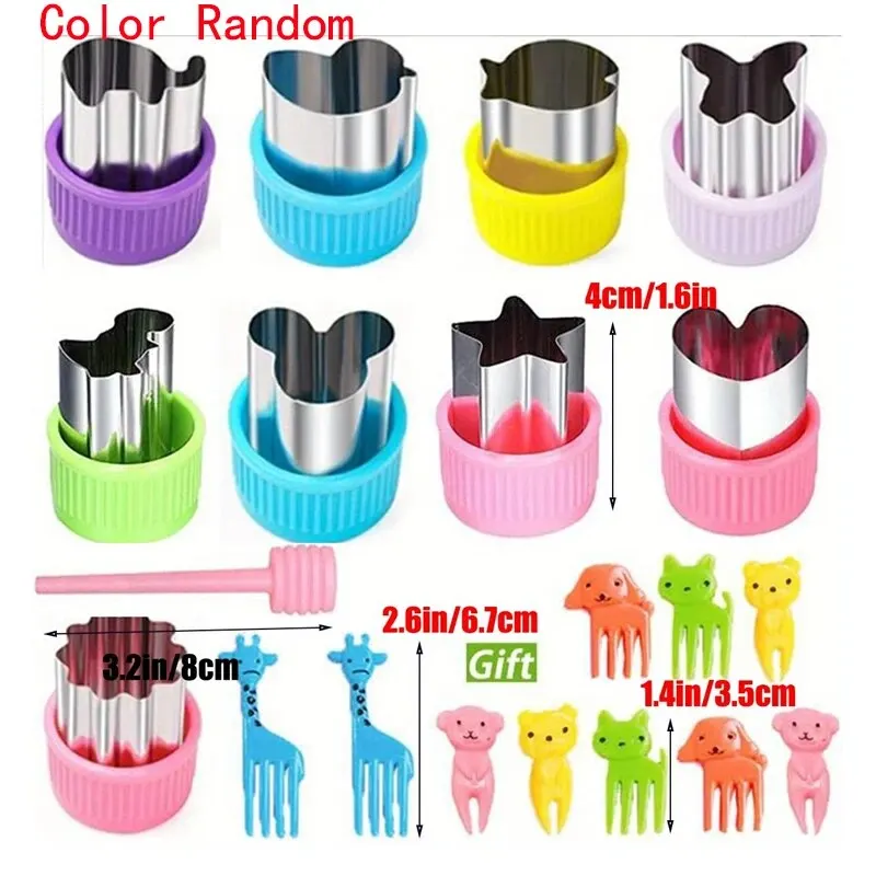 Vegetable Cutting Set 20 Piece Vegetable and Fruit Cutting Machine Set with 10 Fruit Forks 1 Release Rod Mini Cookie Cutting Sandwich Knife