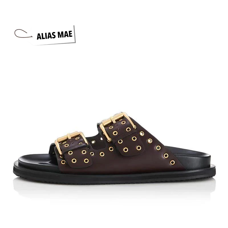 Summer women's shoes fashion casual rivet a line with open toe outside to wear slippers
