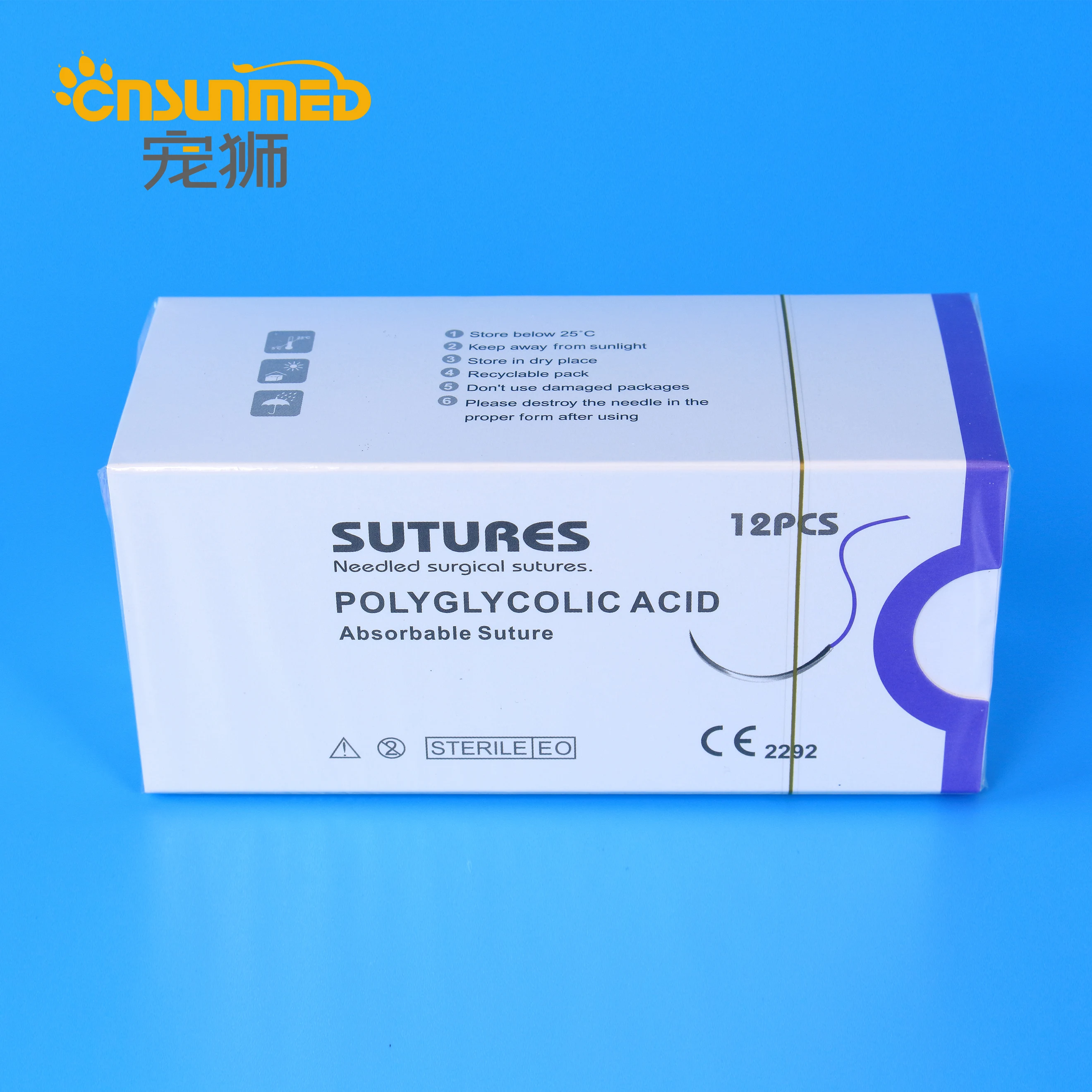 12pcs/Box veterinary sutures with needle 90cm polyglycolic acid PGA sterile for animal pet use
