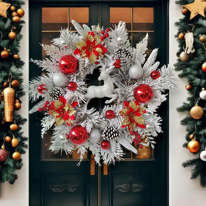 

Искусственный Рождественский венок, Рождественский искусственный венок, украшение для входной двери, праздничная гирлянда, украшение для двери, Рождественский венок для крыльца