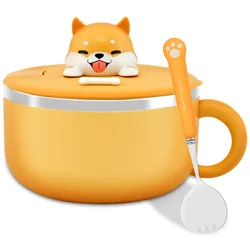 Large Stainless Steel Multi - Purpose Bowl with Lid - 1200ml Capacity for Ramen, Salad, Soup, and More (YELLOW)