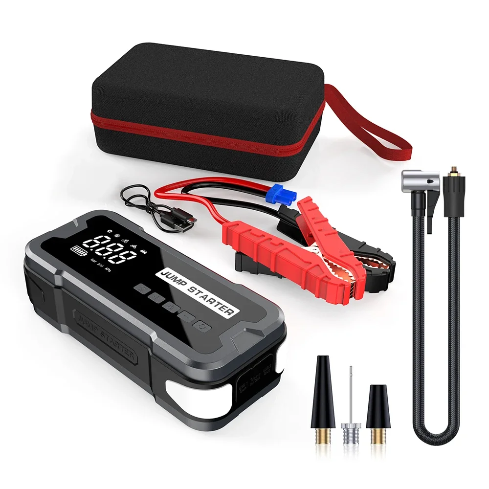 12V Car Jump Starter Air Pump 4000A Cylinder Inflatable Pump with Air Compressor Jumper Box 24000mAh Power Bank Battery Charger