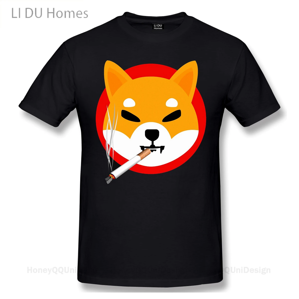 

LIDU Doge Dogecoin Smoke Shirt Men 100% Cotton Short Summer Sleeve TShirt Shib Coin Shiba Doge Killer Casual Loose T-Shirt