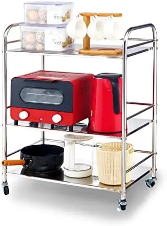

Steel Cart with Wheels 3 Tier Kitchen Cart with Storage Metal Rolling Cart Bathroom Storage Cart Bathroom Cart Organizer with Br