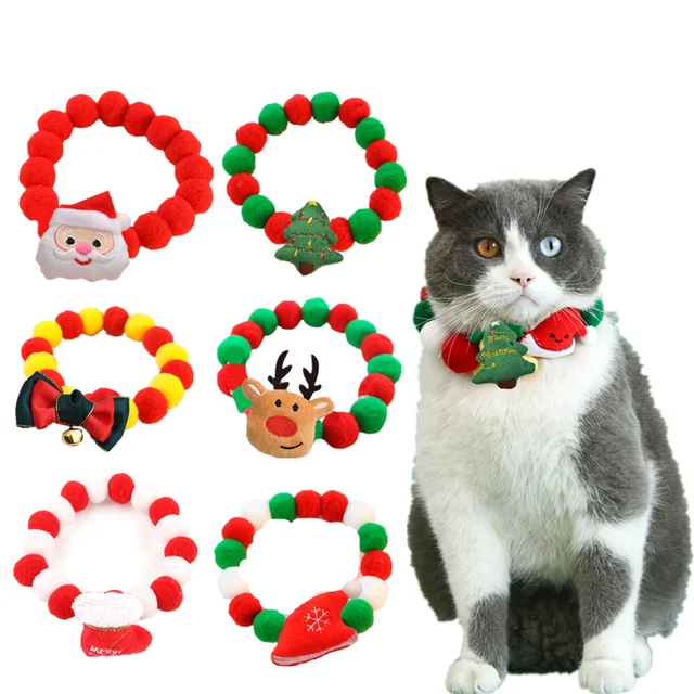 Elastic Plush Pom Ball Pet Collar Christmas Decoration Dog Bowtie Cat Necklace Pet Cat Bow Dog Grooming Accessories 2