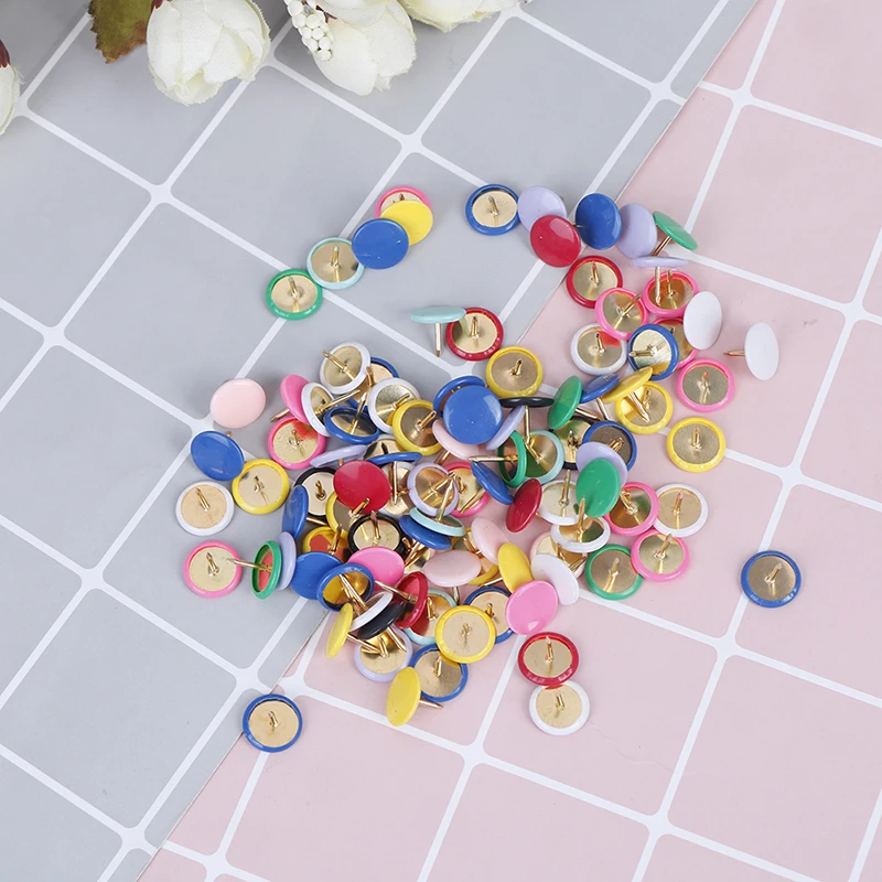 

100pcs Round Shape Push Pins Thumb Tacks Notice Board Cork Paper Map Thumb Tacks Point Office binding supply