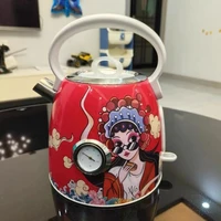 1.7L Retro Automatic Printed Electric Kettle Water Boiler 304 Stainless Steel Anti-dry thermometer1850w 220V 1