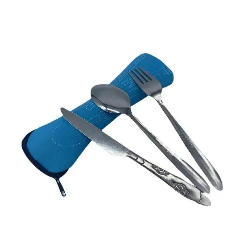 7/3 Pcs Stainless Steel Outdoor Camping Tableware Set Of Pieces Western Food Steak Knife Fork Spoon Creative Cloth Bag Portable