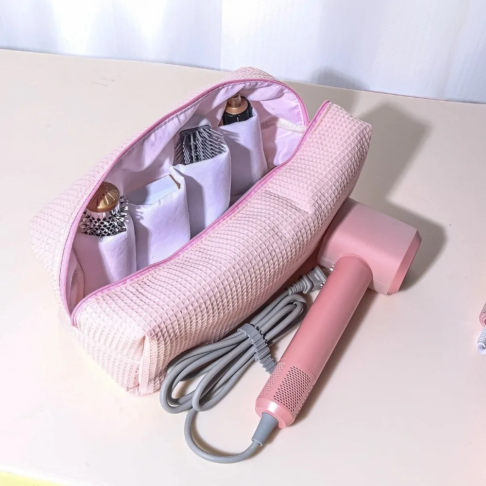 Simple Cotton Added Makeup Bag with Zipper Portable Storage Pouch Lightweight Large Capacity Hair Styling Tool Organizer Travel