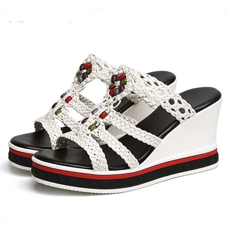 Sandals women's 2023 new outdoor wedge drag knitted women's sandals beach shoes