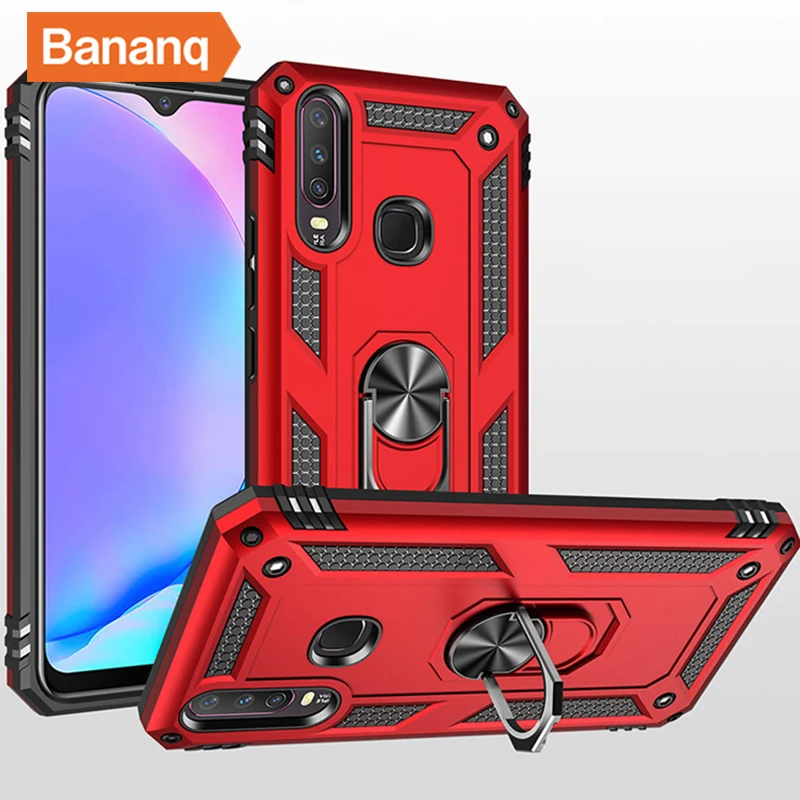 

Bananq Shockproof Bracket Armor Case For VIVO Y17 Y15 Y12 V15 Pro X21 X23 X27 Metal Finger Ring Stand Cover For VIVO Nex A