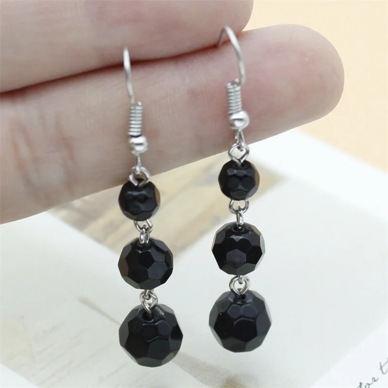 Pendant Earrings Fashion Girl Earrings Black Cut Faceted Pendant Long Ladies Pendant Earrings Jewelry DIY Charm Craft Gifts