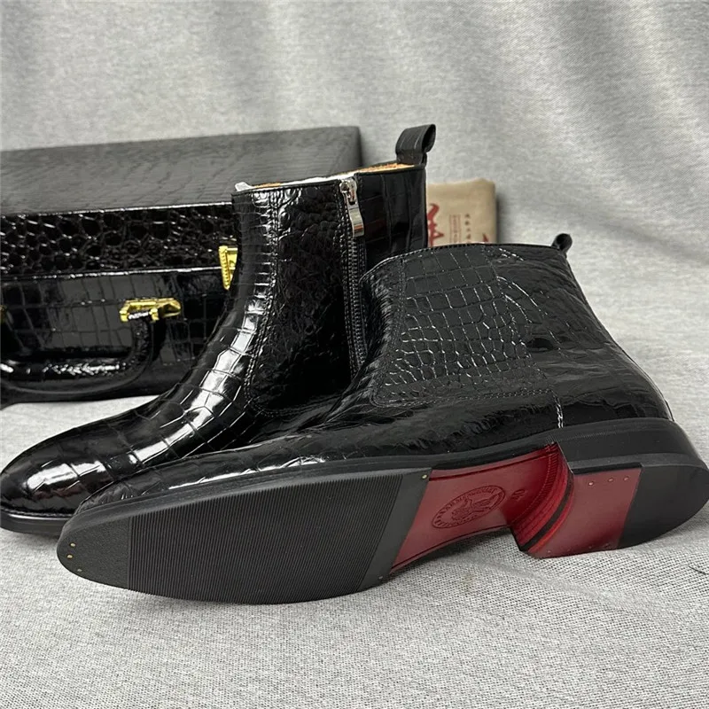 Authentic Exotic Crocodile Belly Skin Men's Winter Chelsea Boots
