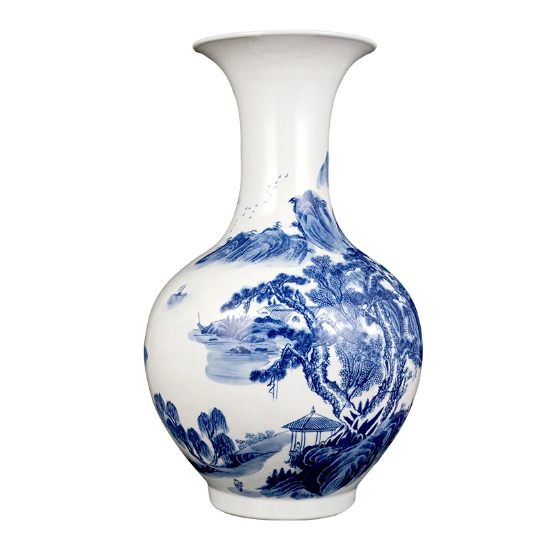 

Ceramic Vase Decoration Blue and White Porcelain Famous Hand Painted Home Living Room Flower Arrangement Wine Cabinet Antique