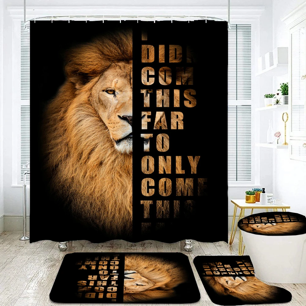 

Art Creativity Lion Print Shower Curtain Sets Rugs Toilet Lid Cover Bath Mat Waterproof Animal Bathroom Shower Curtain Set Decor