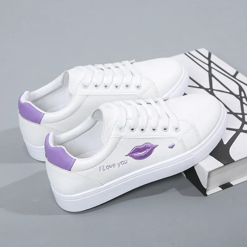 Women's Vulcanized Shoes Fashion Embroidered White Sneakers Spring Autumn Breathable Flat with Sports Shoes Woman Casual Sneaker