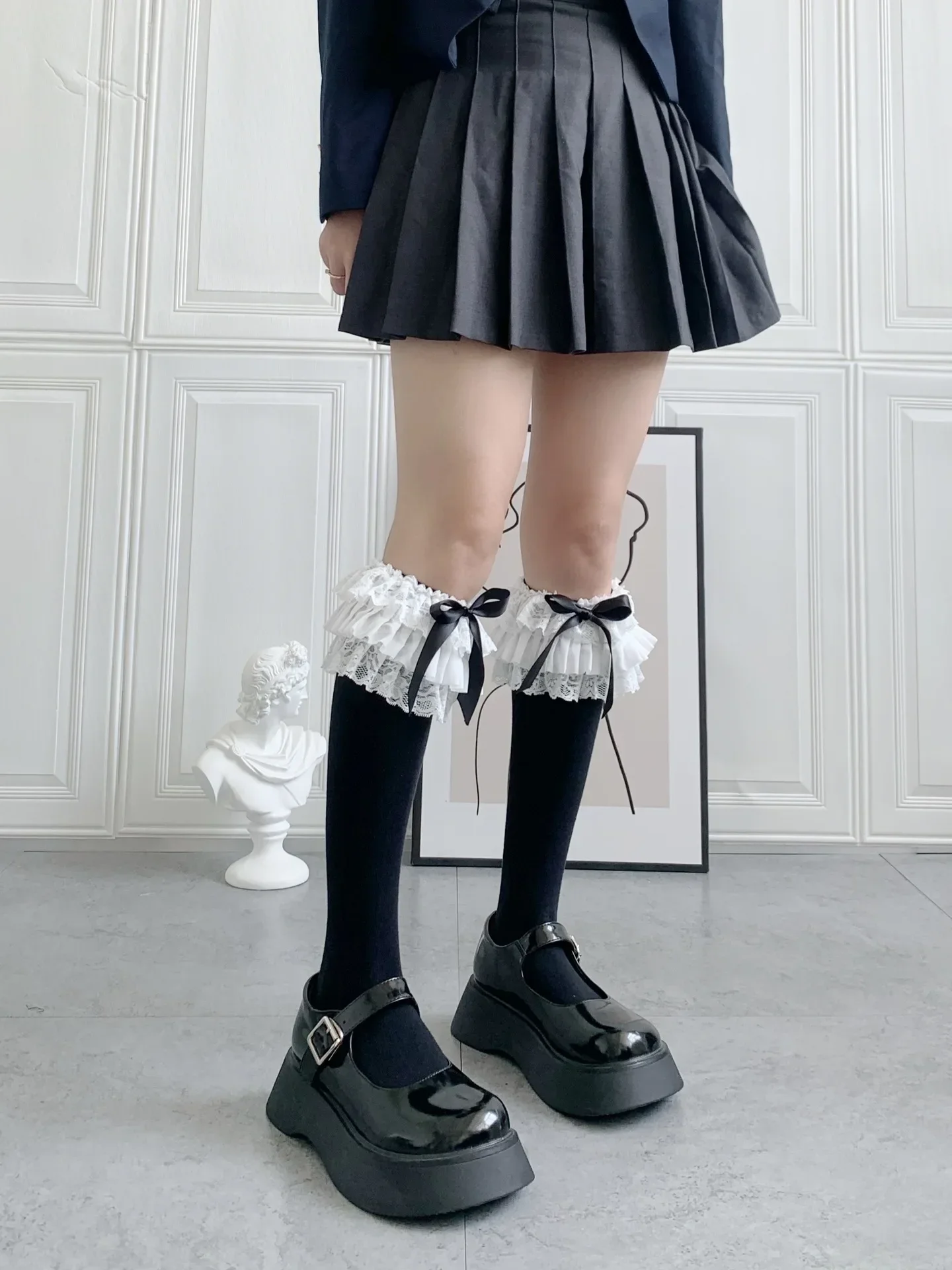 Baumwollstrümpfe mit Schleife und Knoten, Cartoon-Motiv, süßes Mädchen, Prinzessin, Lolita, Nylon, Spitze, Kniestrümpfe, Feenmädchen – Detail 8