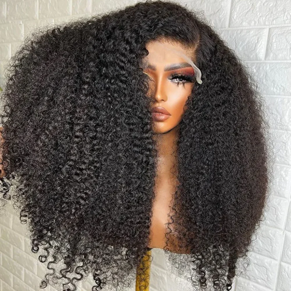 

Long 26inch 180% Density Preplucked Soft Natural Black Kinky Curly Lace Front Wig For Women Baby hair Heat Resistant Glueless