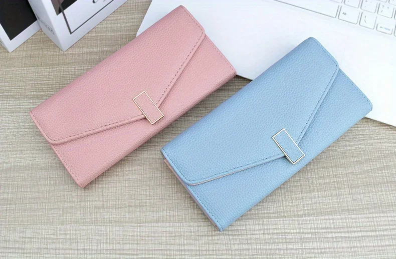Classic Solid Color Long Wallet, Trendy Women's Credit Card Holder, Simple Coin Purse