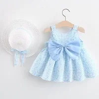 Vêtements d'été pour bébés de 0 à 3 ans, robe de princesse fleurie sans manches avec chapeau et nœud pour filles, vacances à la mer 6