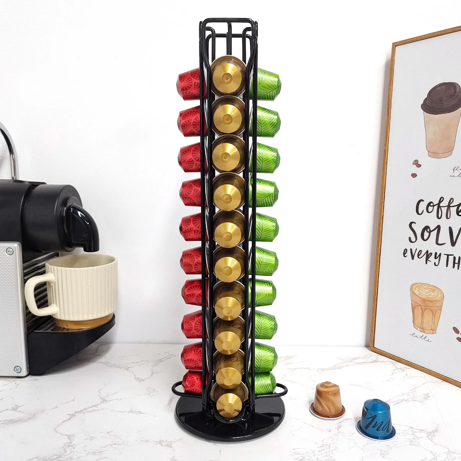 Description Picture 6 of item40PCS Nespresso Capsule Pod Holder Stand Rack Display Coffee Capsules Plating Black Metal Holders Rotatable Racks High Quality