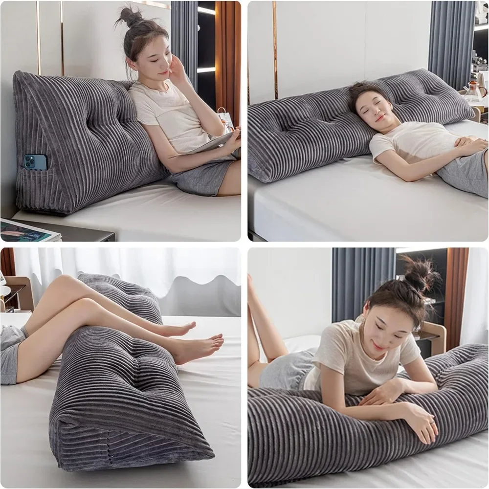 Large Triangular Headboard Wedge Bed Rest Reading Pillow Backrest Positioning Support Bolster Cushion with Removable Cover 5