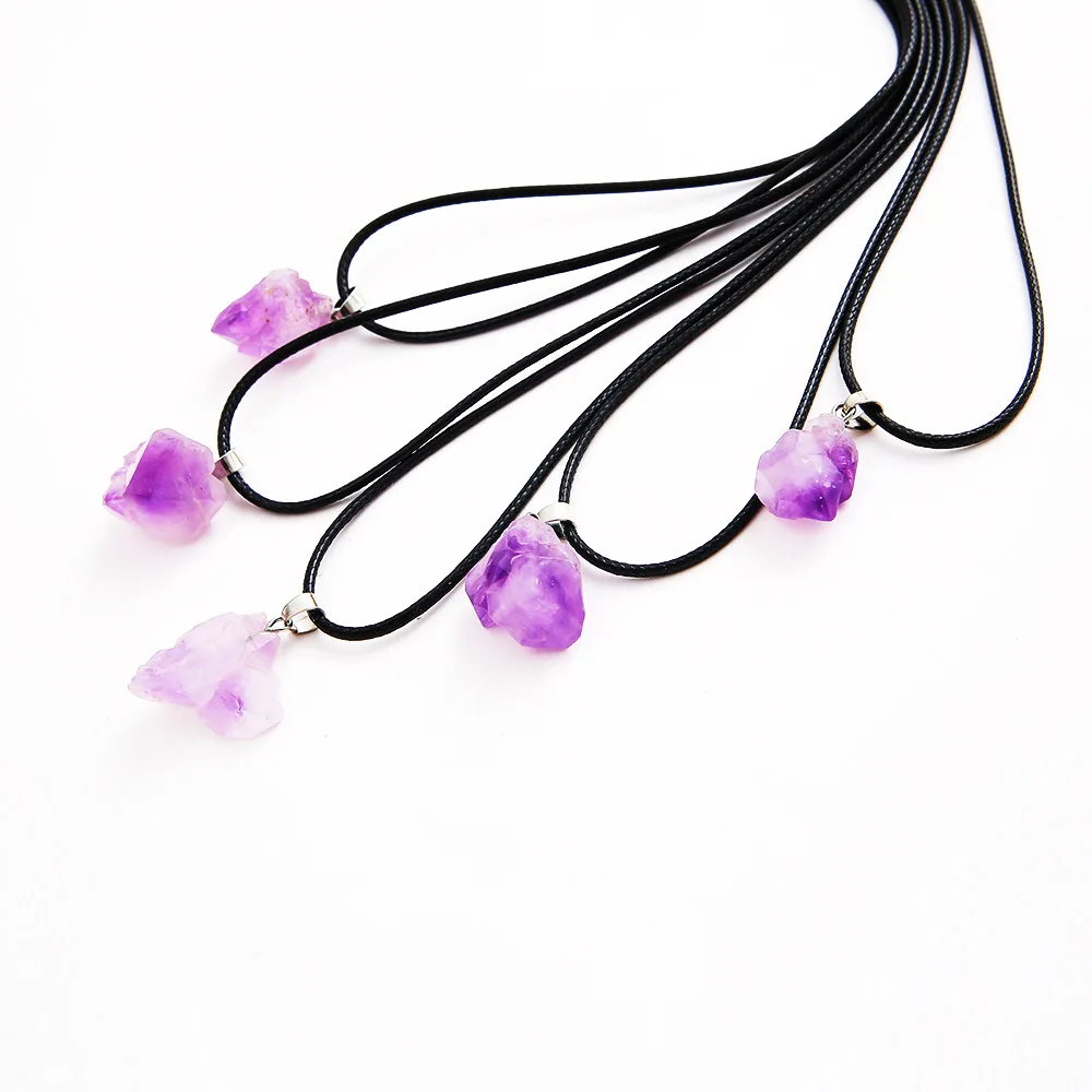 5 Pcs Purple Crystal Pendant Necklaces for Women Amethyst Irregular Rough Natural Stone Clavicle Necklace Female Vintage Jewelry