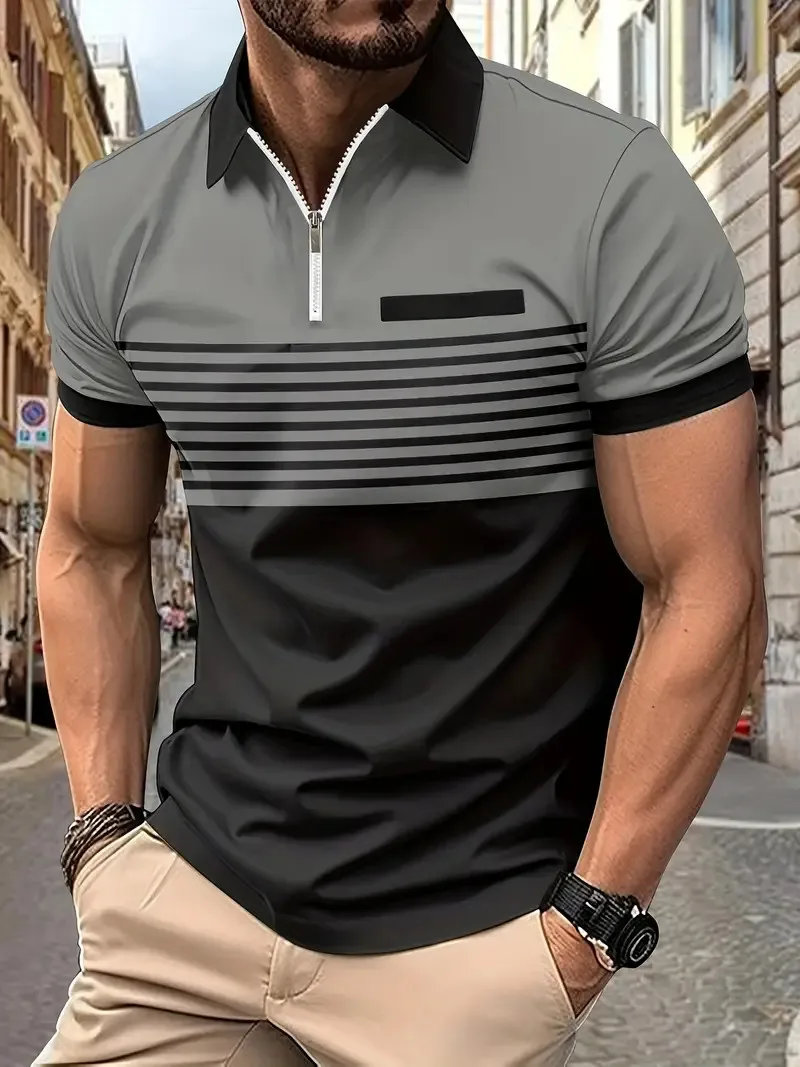 New Summer Striped 3D Printed Men's Polo T Shirt Fashion Lapel Button Zipper Top Hipster Trend Streetwear Short Sleeve Tops 17 Sef8a02b0ed974ff5a0bfb9ff5a34ca33f