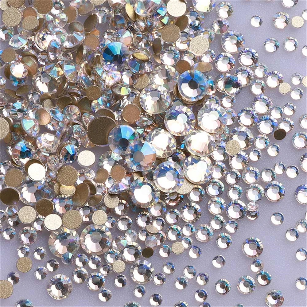 Mix Size SS3-SS20 Glass FlatBack Rhinestones Crystal Non-Hotfix Gold Glitter Strass for DIY Nail Art Accessories 1440pcs QIIY nail art rhinestones nail art accessories non hot fix rhinestones clear glass rhinestones crystal rhinestones glass rhinestones rhinestone crystals non hotfix rhinestones rhinestone accessories rhinestones beads