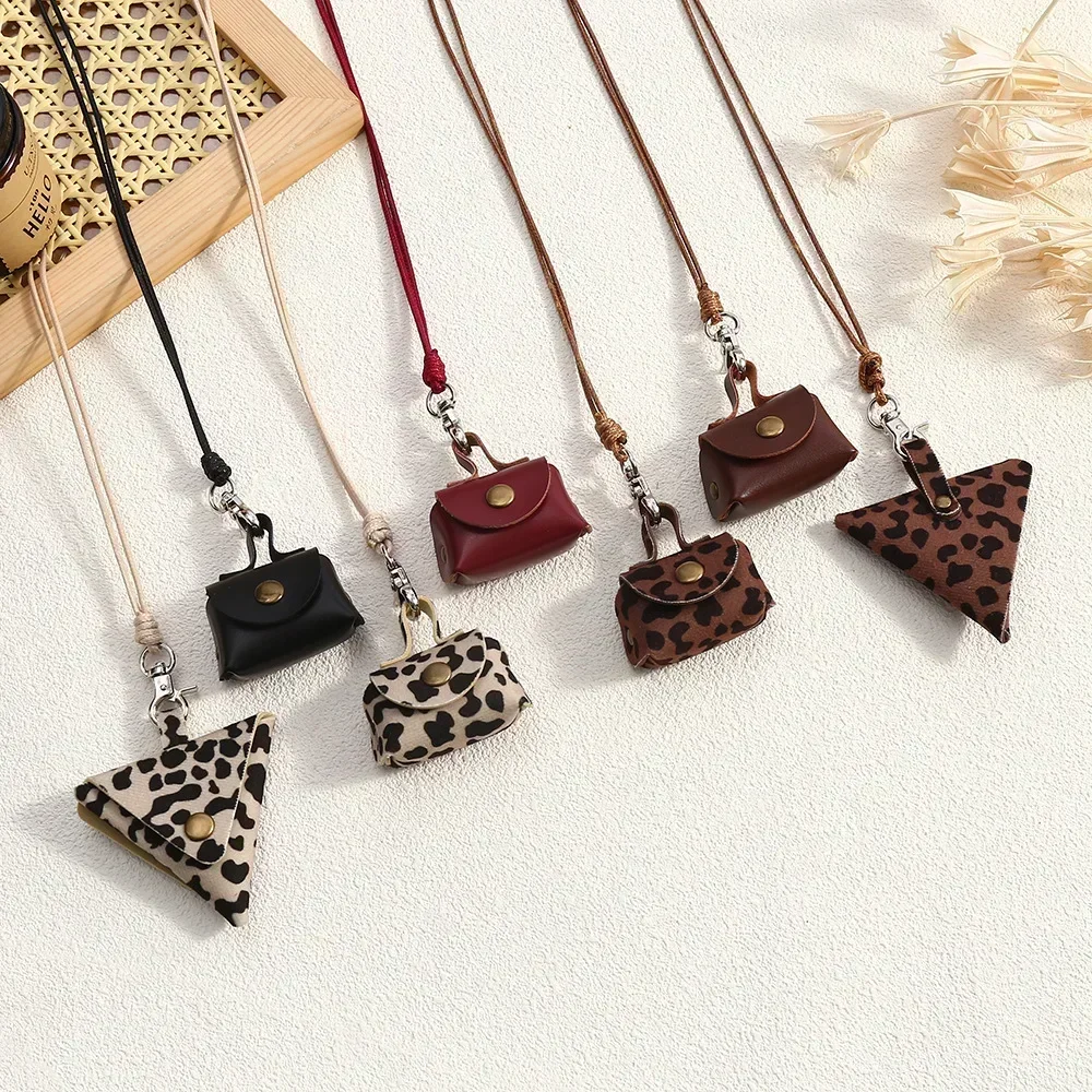 LATS Retro Cute Small Leather Bag Long Necklace for Women Fashion Sweater Chain Neck Hanging Jewelry Versatile Accessory Gift 2