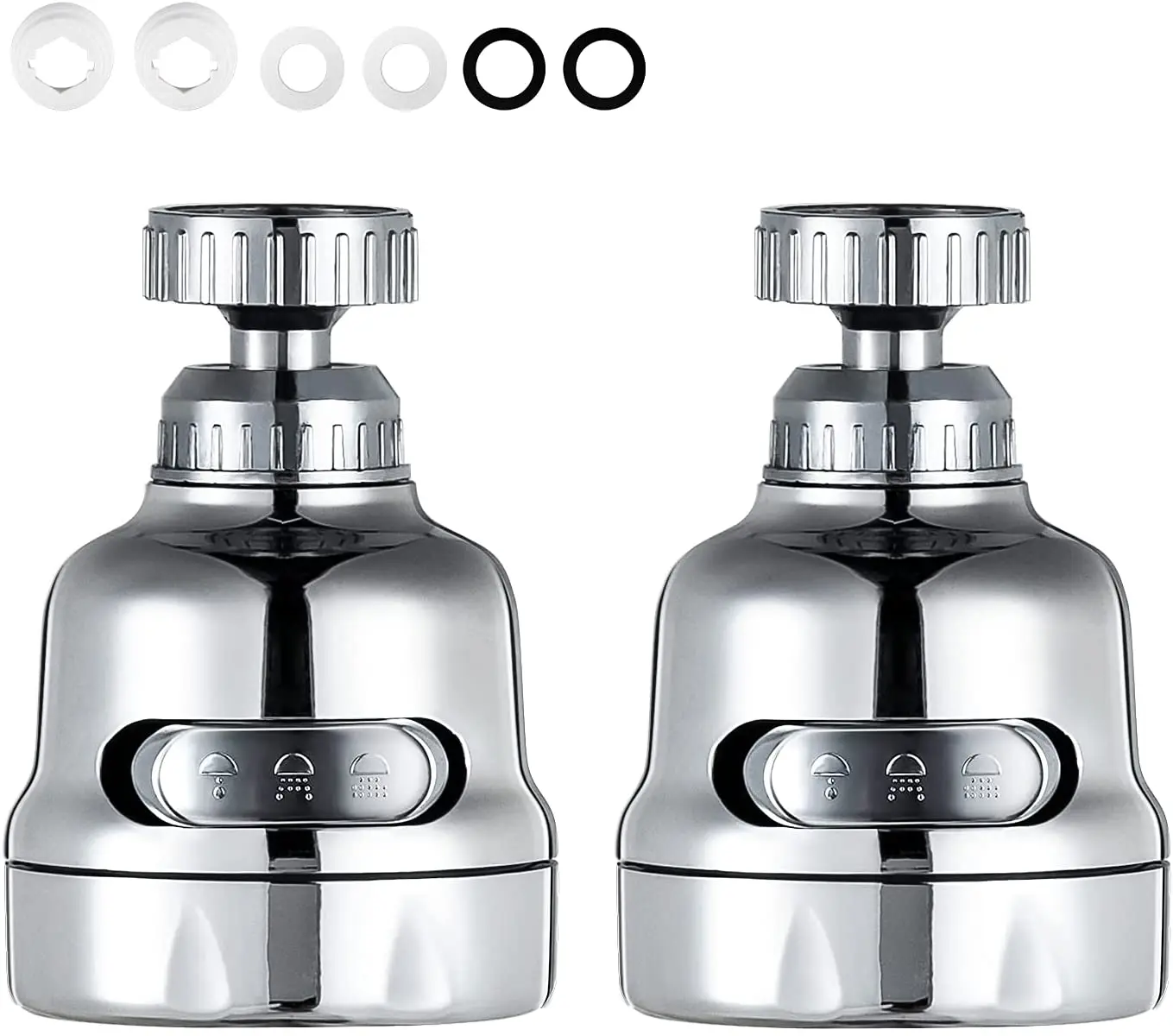 2PC 3 Mode Rotating Faucet Aerator Kitchen Splash Filter Tap Bathroom Shower Head Pressure Water Saving Bubbler Nozzle Connector