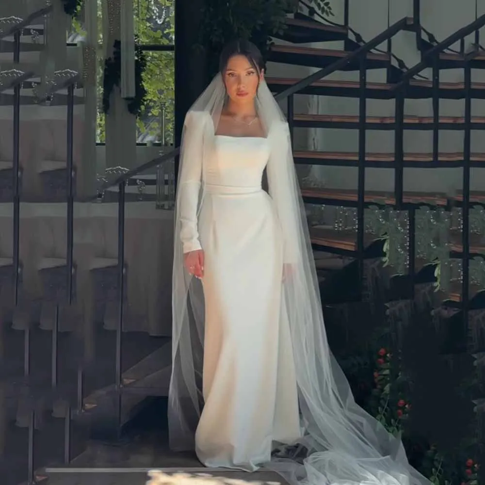 

SoDigne Modest Wedding Dress for Women 2023 Long Sleeve Square Neck Backless Bride Dress Mermaid Bridal Gowns Robe de Mariee