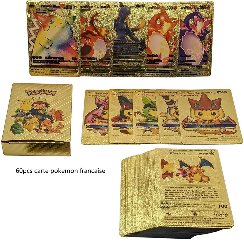 58/29pcs French Pokemon Gold Card Charizard Eevee Mewtwo Pikachu Gold Vmax  GX EX Collection Children's Gifts Pokemoncards Toy - AliExpress