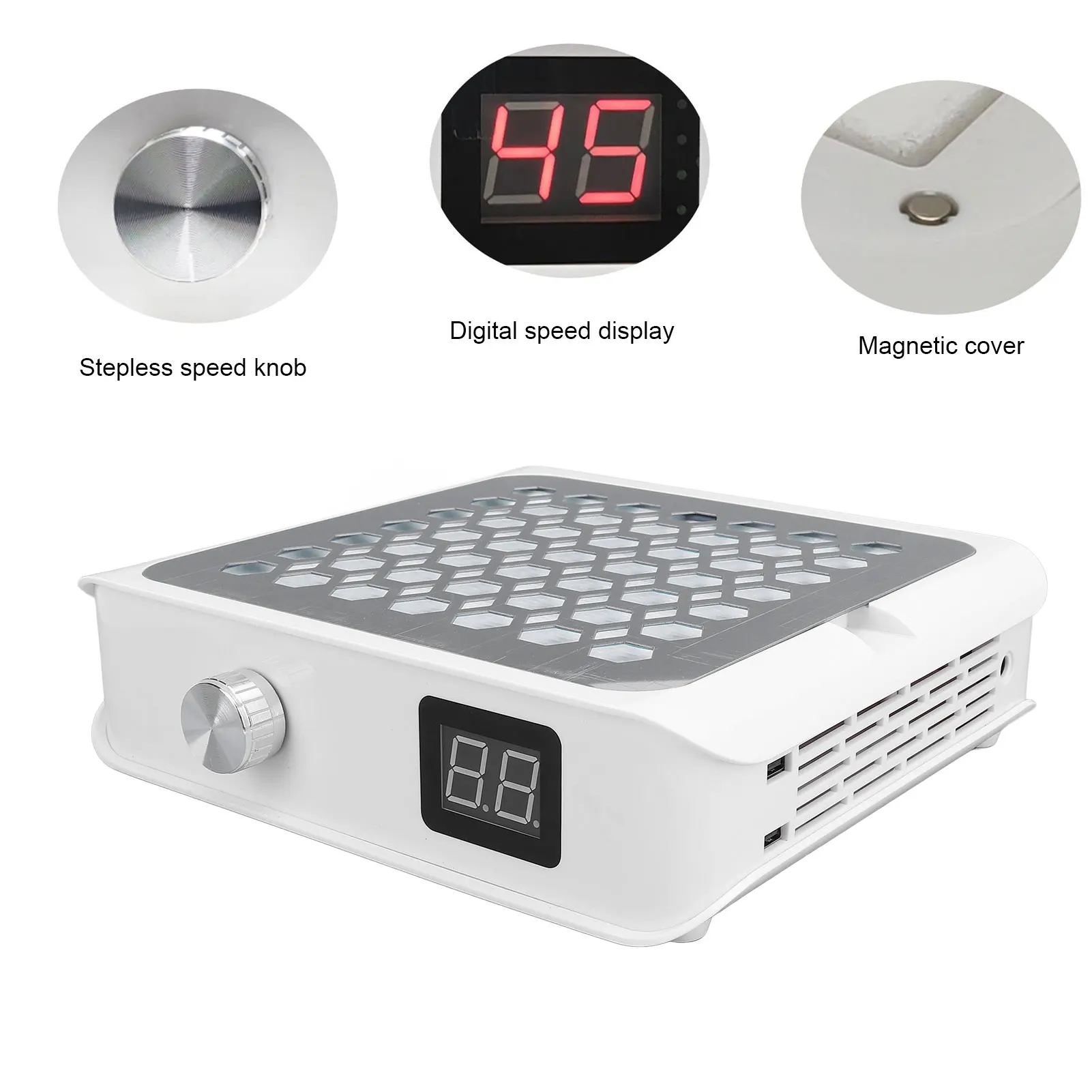 Nail Vacuum Dust Collector Strong Suction Quiet White Nail Fan Dust Collector 60W Stepless Speed Adjustable for Nail Polishing 4