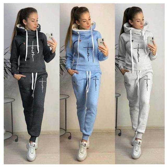 Ensemble sweat à capuche et pantalon pour femme, survêtement femme, tenues  décontractées, jogging sport, imbibé, automne, hiver, 2 pièces - AliExpress