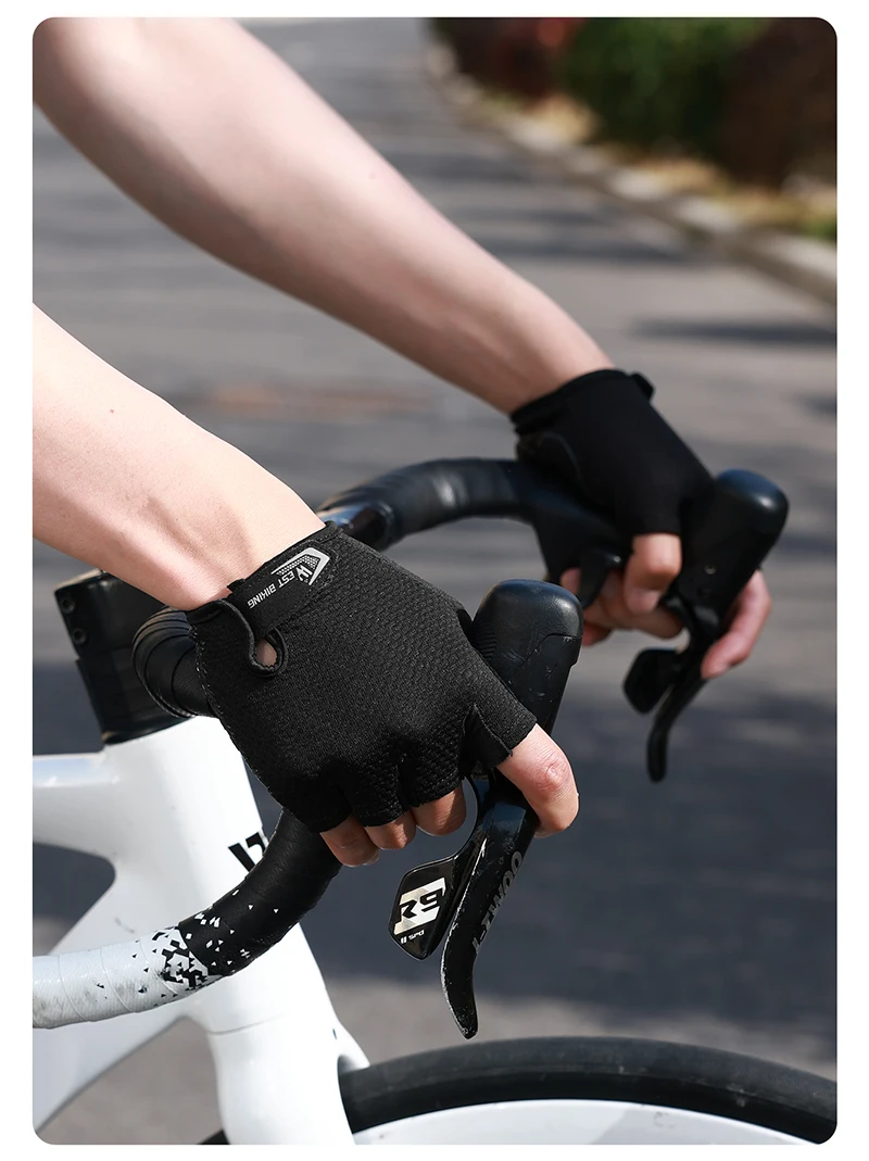 WEST BIKING Fahrradhandschuhe Halbfinger Atmungsaktiv Stoßdämpfend Rutschfeste Silikon-Handfläche SBR-Polster Fahrradhandschuhe für Männer und Frauen – Detail 13