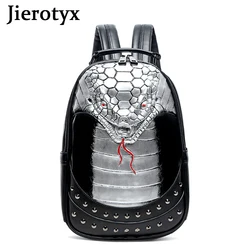 JIEROTYX Personalized 3D Snake Studded PU Leather Casual Laptop Backpack School Bag Gothic Vintage Rivet Travel Bags for Women
