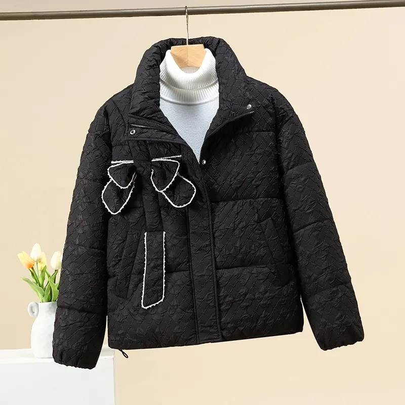 

Xiaoxiangfeng Cotton Coat Winter Fashion Short Standing Neck Down Cotton Coat Women's Loose Relaxed Long Sleeve Cotton Coat Coat