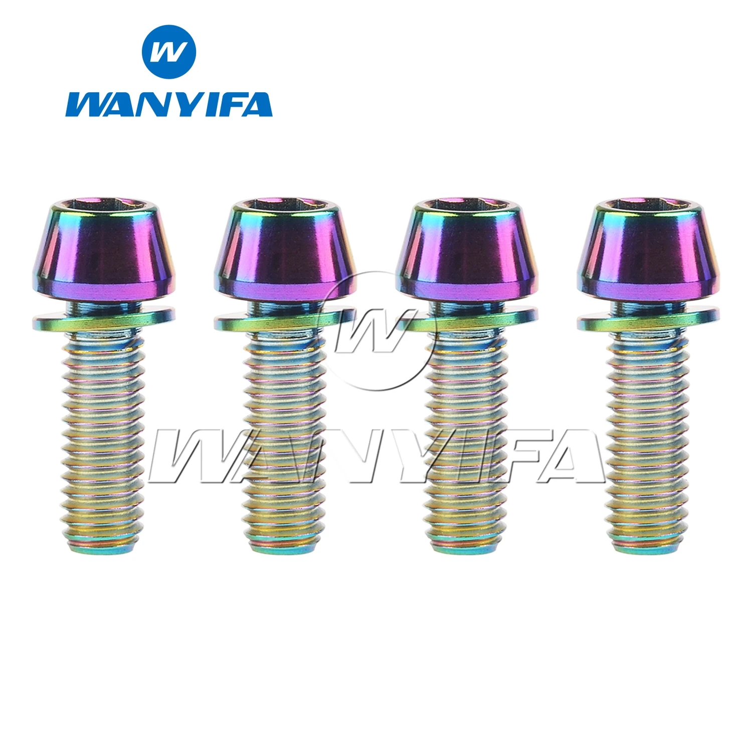 Titanium Bolt 4pcs Wanyifa M5/M6x16-25mm Tapered Head with Washer Allen Key Screw for Bike Disc Break Calipe