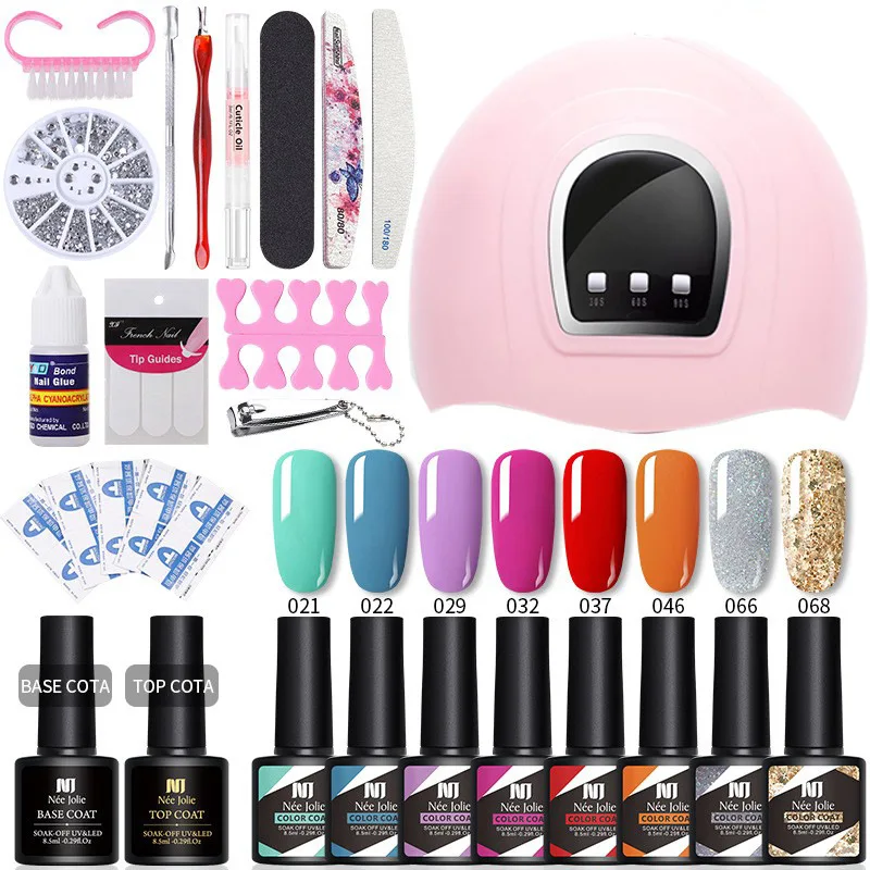 

NEE JOLIE Nail Kit LED Nail Lamp Dryer UV Gel Nail Polish Kit Manicure Nail Art Tools Set Top Base Nail Drill Machine Set